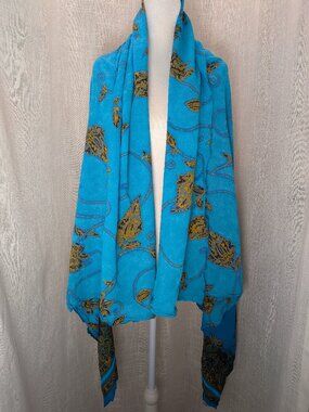 Dancing Grecko Hawaii Blue Gold Sarong / Shawl / Wrap 44" x 62"